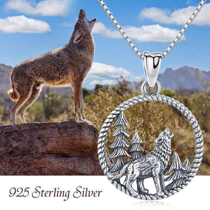 Sterling Silver Wolf Circle Pendant Necklace for Men-7