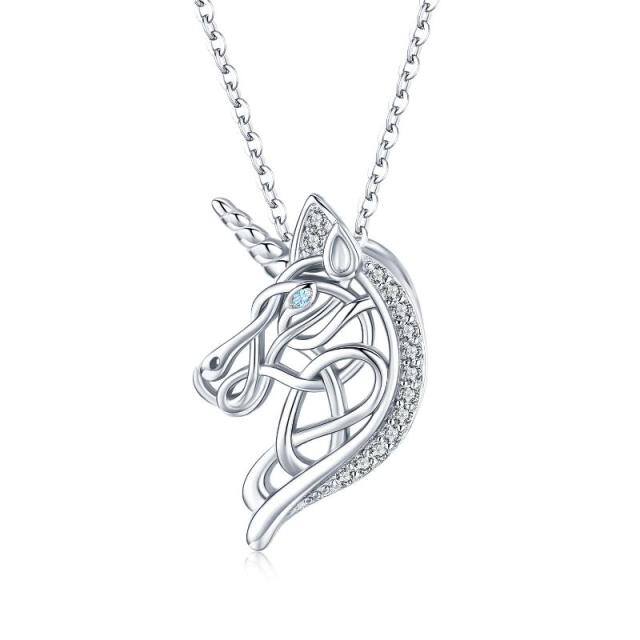 Sterling Silver Cubic Zirconia Celtic Knot & Unicorn Pendant Necklace-1