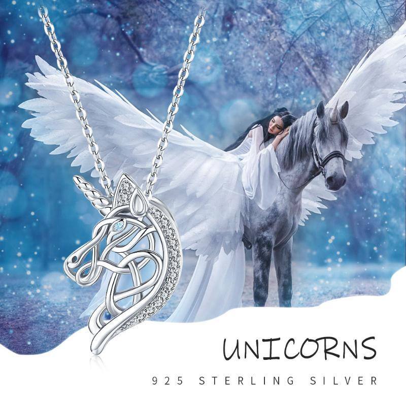 Sterling Silver Cubic Zirconia Celtic Knot & Unicorn Pendant Necklace-7