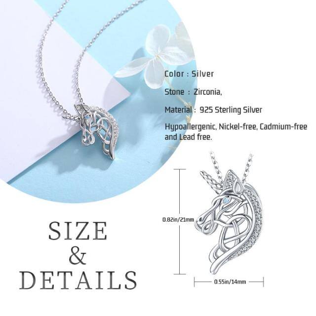 Sterling Silver Cubic Zirconia Celtic Knot & Unicorn Pendant Necklace-5