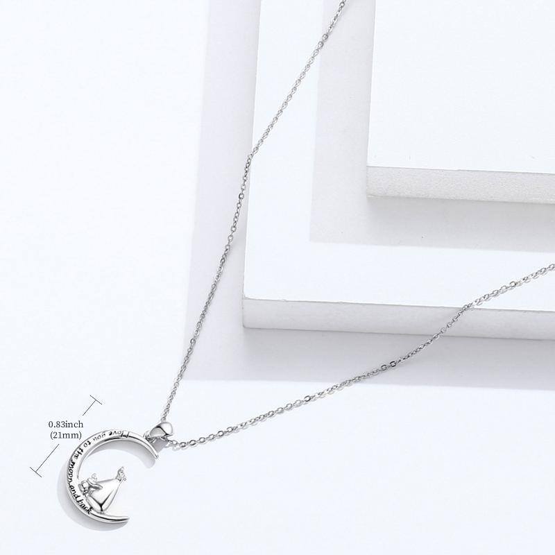 Sterling Silver Bear & Moon Pendant Necklace with Engraved Word-5