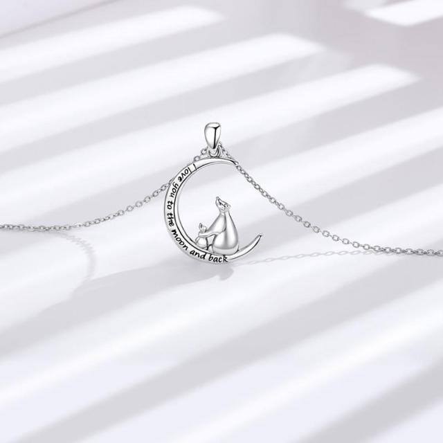 Sterling Silver Bear & Moon Pendant Necklace with Engraved Word-3