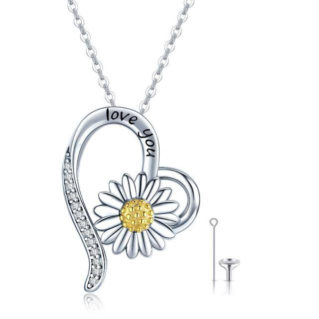 Sterling Silver Daisy Urn Necklace for Ashes with Engraved Word-4