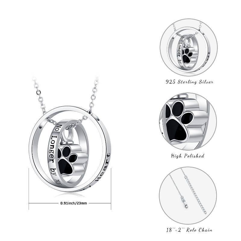 Sterling Silver Paw & Circle Urn Necklace for Ashes with Engraved Word-6