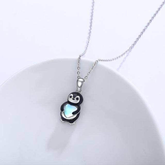 Collana con ciondolo a forma di cuore in pietra lunare in argento sterling bicolore-3