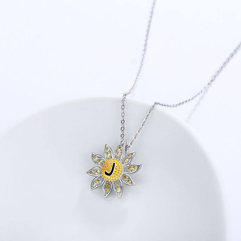 Personalized Silver Sunflower Necklace for Women and Girls Includes  Birthstone and Letter Charm