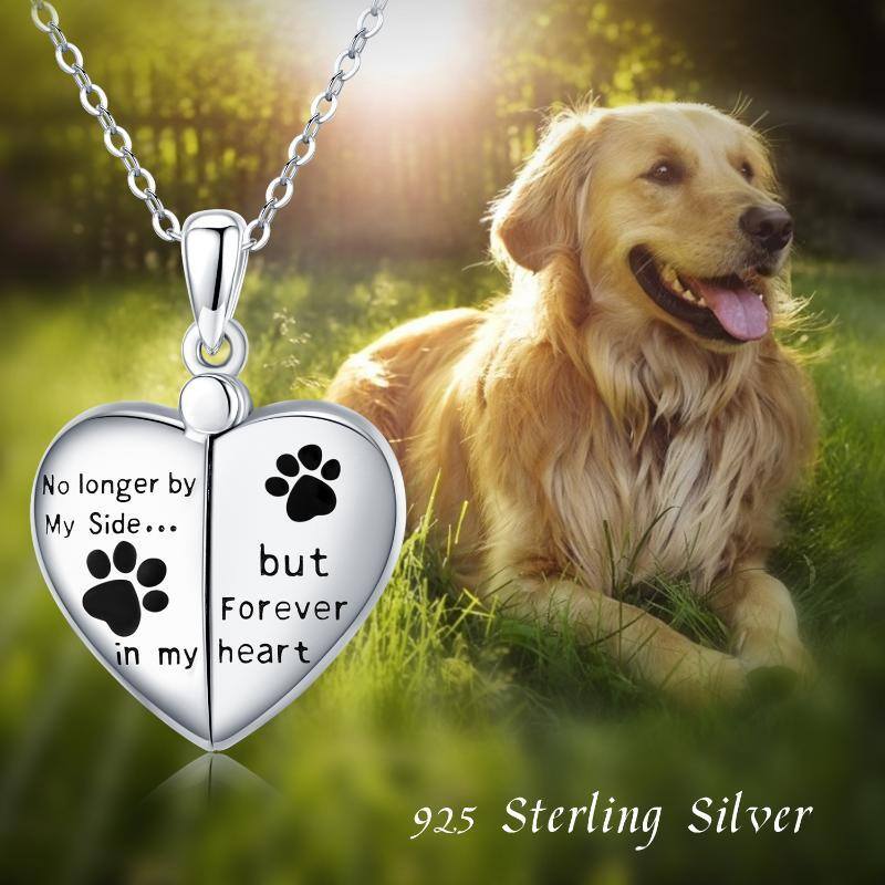 Sterling Silver Dog Cat Paw Personalized Photo Locket Necklace with Engraved Word-6