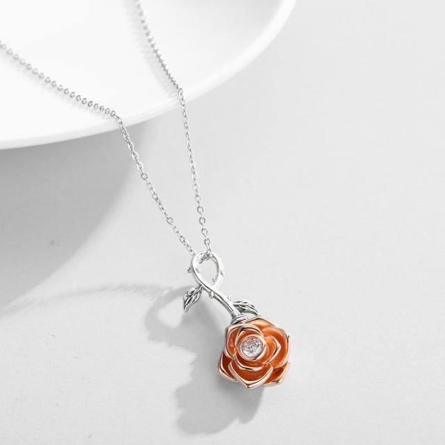 Sterling Silver Two-tone Circular Shaped Cubic Zirconia Rose Urn Necklace for Ashes-2