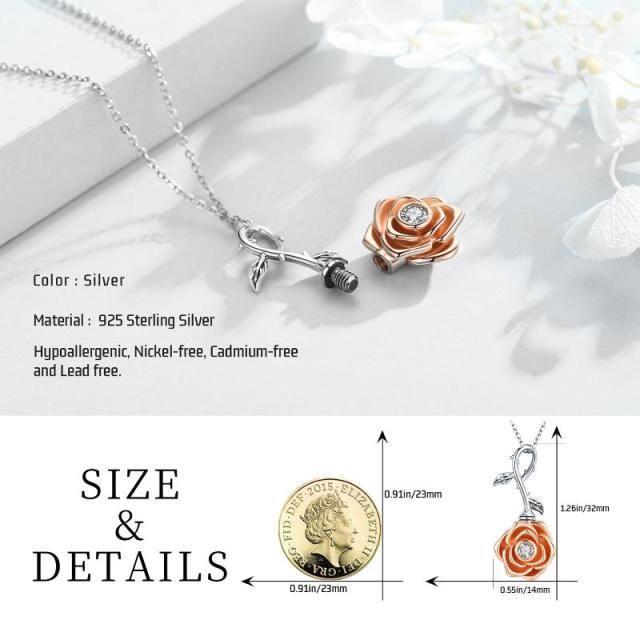 Sterling Silver Two-tone Circular Shaped Cubic Zirconia Rose Urn Necklace for Ashes-4