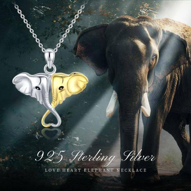 Collier pendentif éléphant bicolore en argent sterling-5