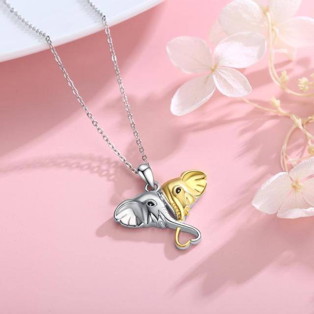 Sterling Silver Two-tone Elephant Pendant Necklace-4