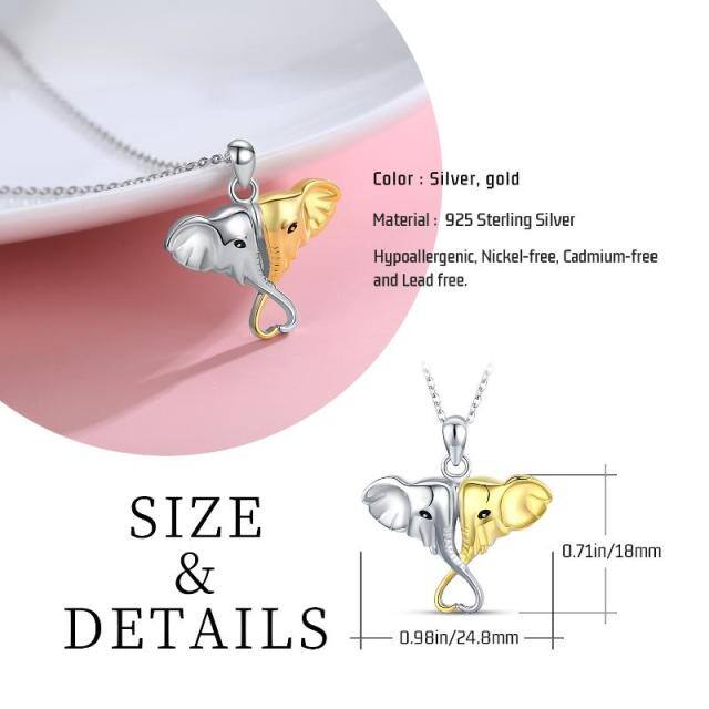 Zweifarbige Halskette mit Elefantenanhänger aus Sterlingsilber-6