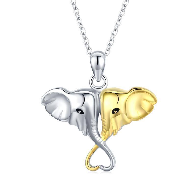 Collier pendentif éléphant bicolore en argent sterling-1
