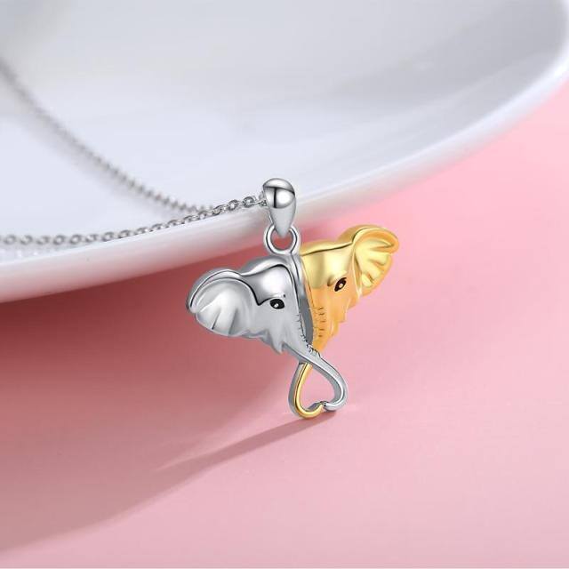 Sterling Silver Two-tone Elephant Pendant Necklace-3