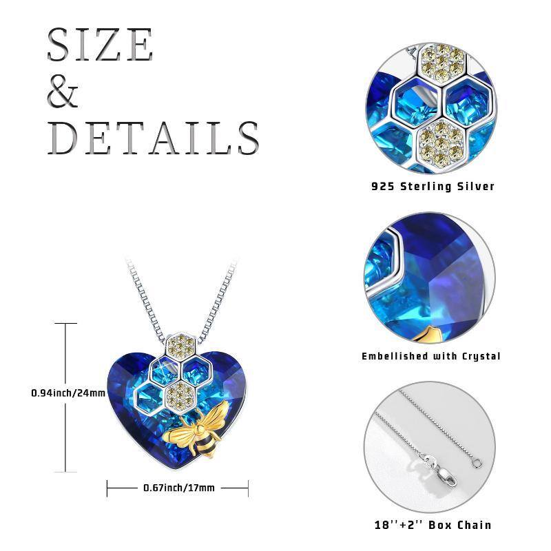 Sterling Silver Two-tone Bee & Heart Crystal Pendant Necklace-5