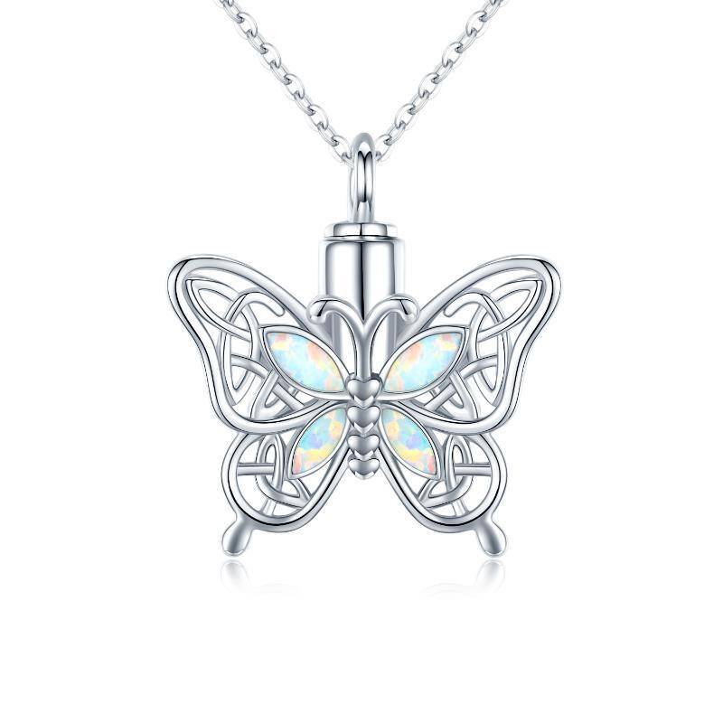 Sterling Silver Opal Butterfly & Celtic Knot Urn Necklace for Ashes-1