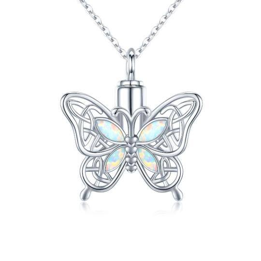 Sterling Silver Opal Butterfly & Celtic Knot Urn Necklace for Ashes