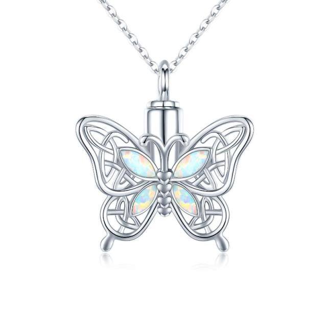 Sterling Silver Opal Butterfly & Celtic Knot Urn Necklace for Ashes-0