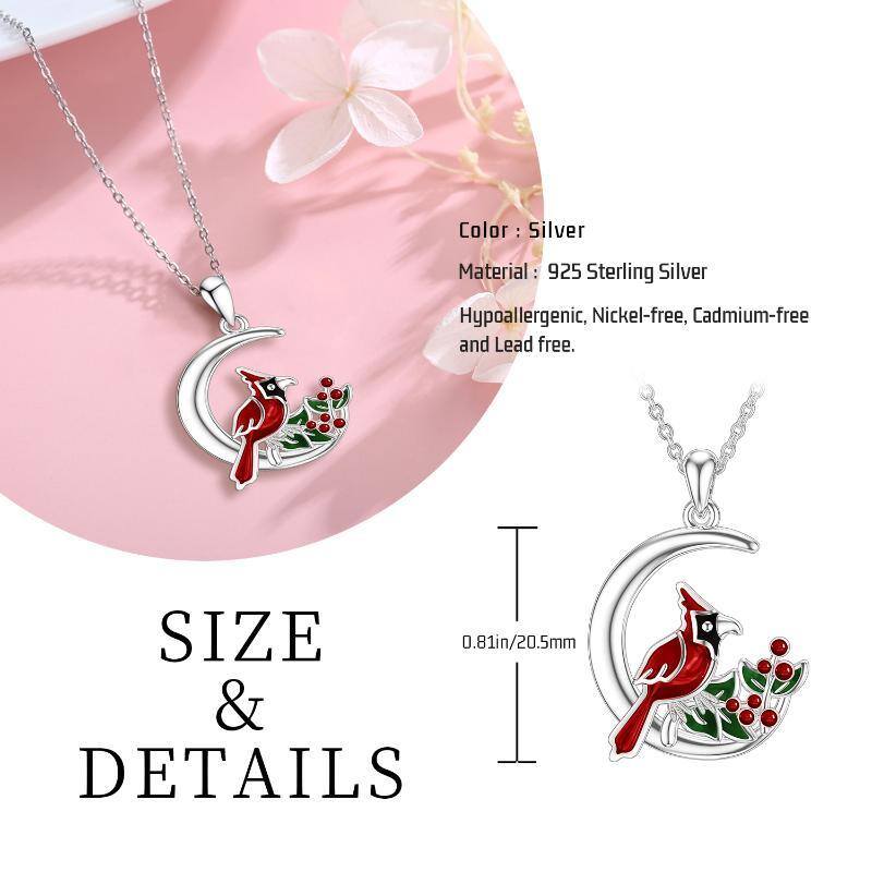 Sterling Silver Cardinal & Moon Pendant Necklace-7