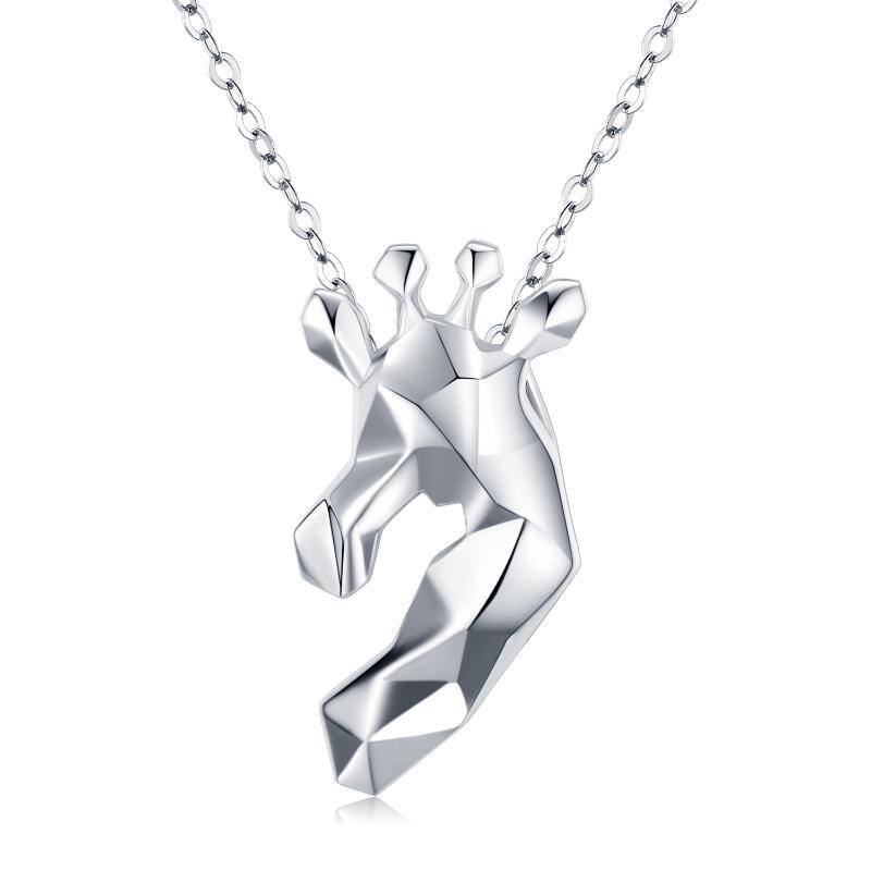 Sterling Silver Origami Giraffe Pendant Necklace-1