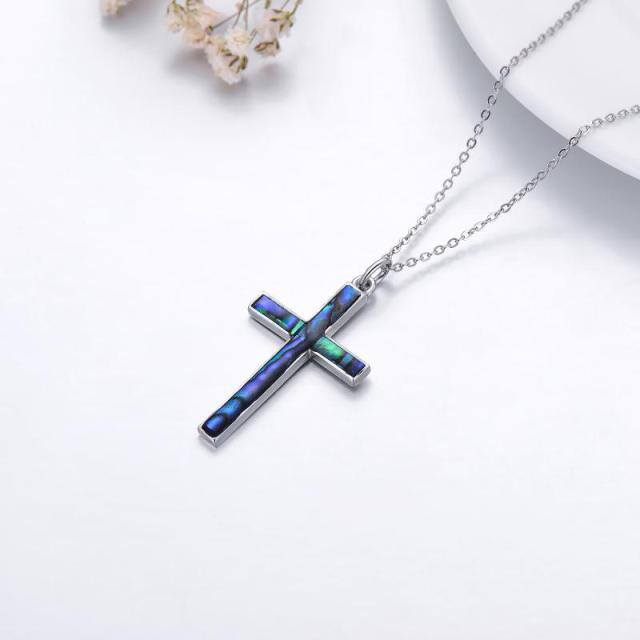 Sterling Silver Abalone Shellfish Cross Pendant Necklace-5