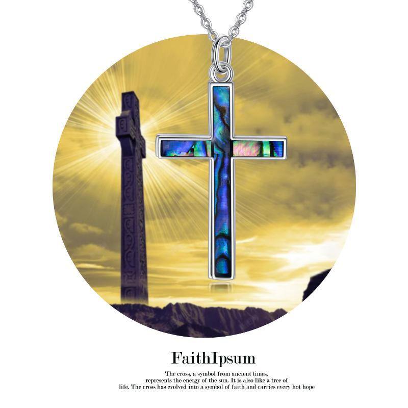 Sterling Silver Abalone Shellfish Cross Pendant Necklace-8