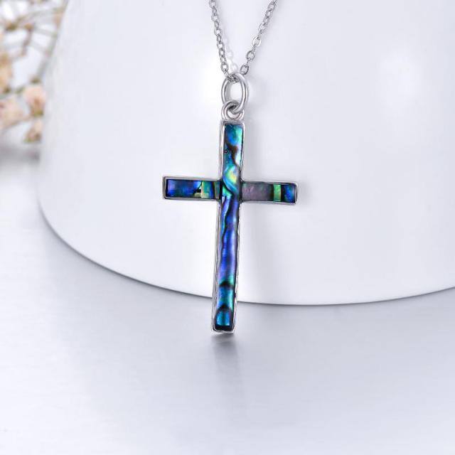 Sterling Silver Abalone Shellfish Cross Pendant Necklace-4