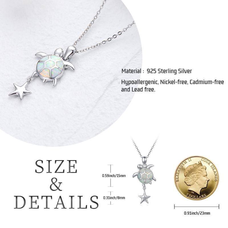Sterling Silver Opal Sea Turtle Pendant Necklace-6