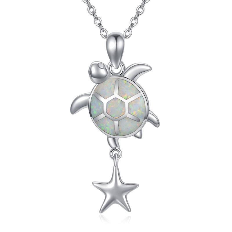 Sterling Silver Opal Sea Turtle Pendant Necklace-1