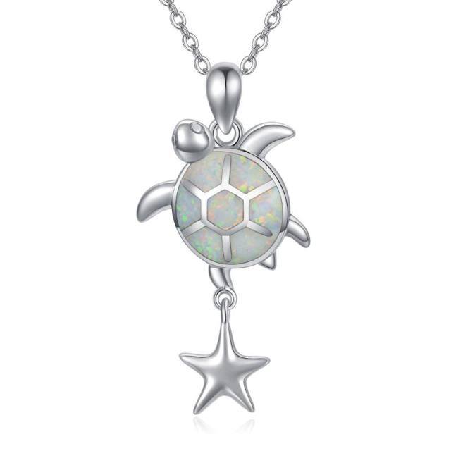 Sterling Silver Opal Sea Turtle Pendant Necklace-5