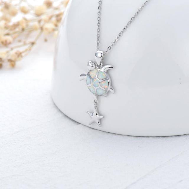 Sterling Silver Opal Sea Turtle Pendant Necklace-5