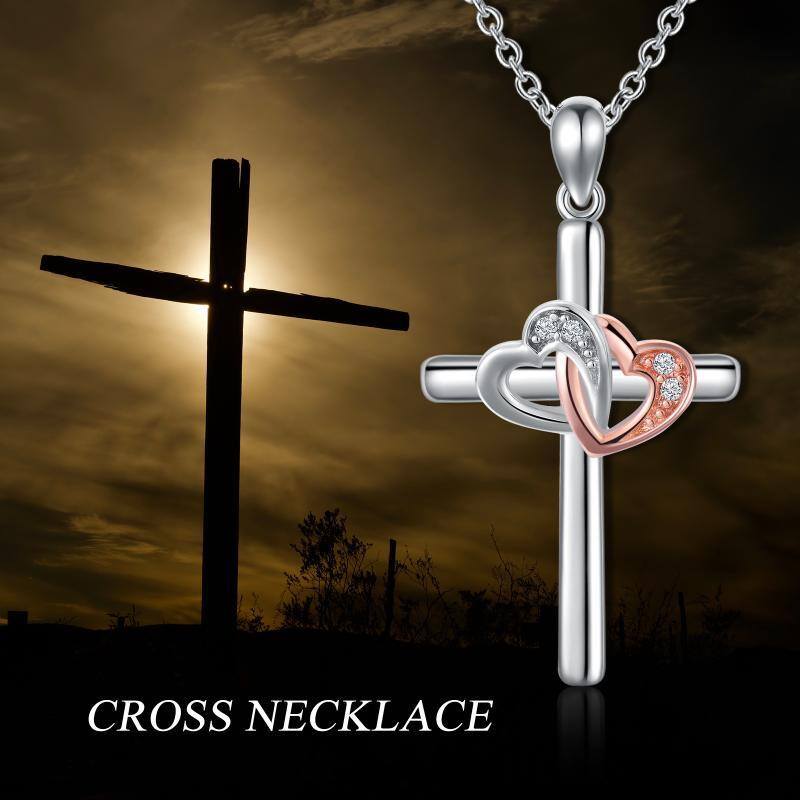 Sterling Silver Two-tone Cross Pendant Necklace-6