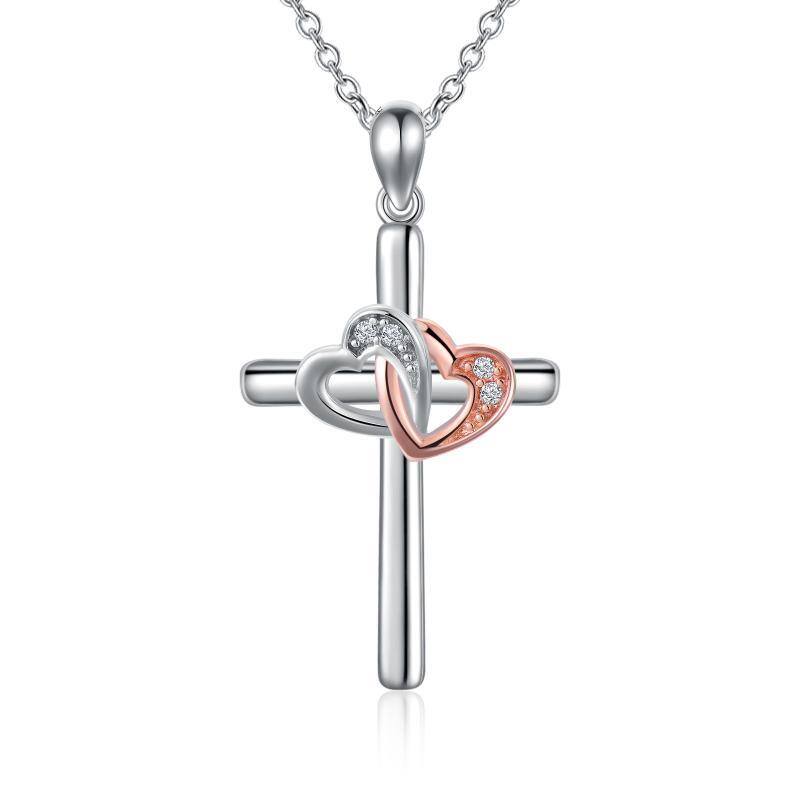 Sterling Silver Two-tone Cross Pendant Necklace-1
