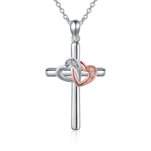 Sterling Silver Two-tone Cross Pendant Necklace-0