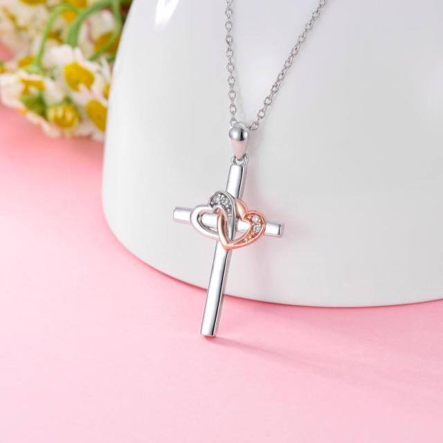 Sterling Silver Two-tone Cross Pendant Necklace-2