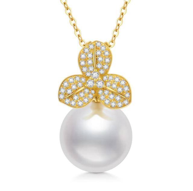 14K Yellow Gold Plated 16 ''1'' 1 ''Extender Inches Circular Shaped Pearl Strand Necklace-0