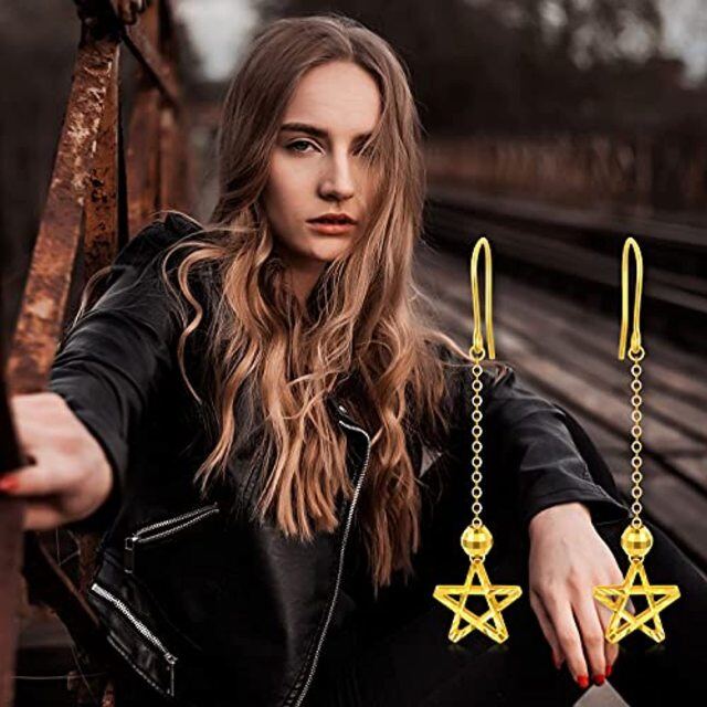 18K Gold Star Drop Earrings-3