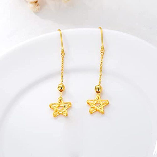 Brincos de ouro 18K Sparkling Star Flower Pingente Brincos para mulheres-2