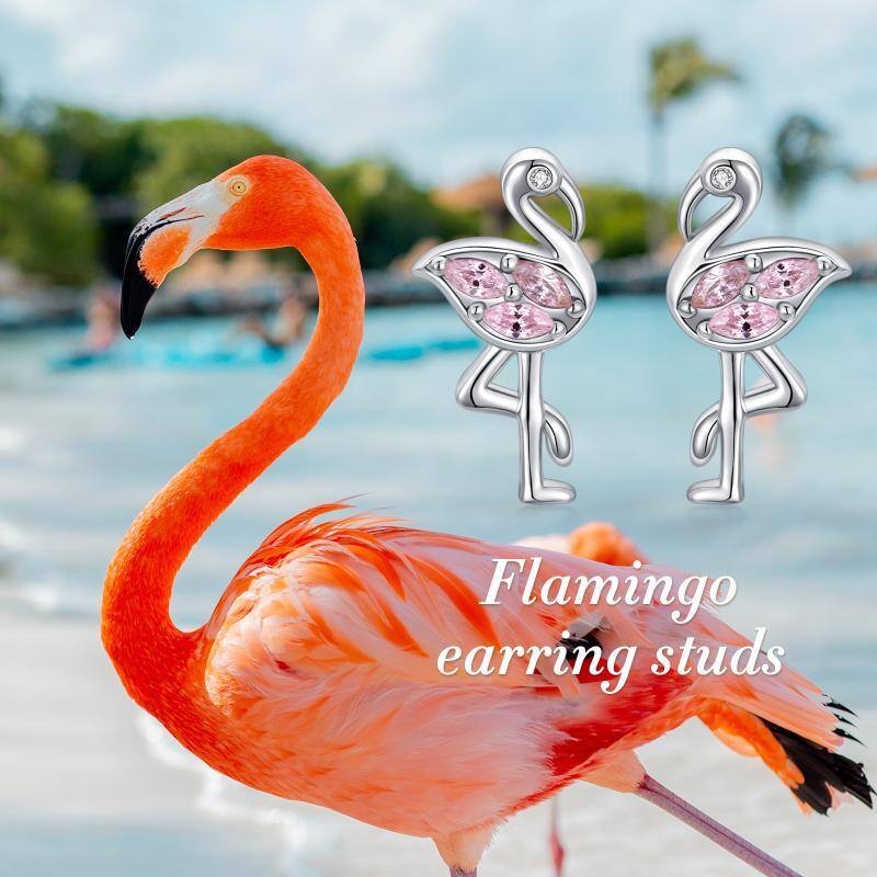 Sterling Silber kreisförmig kubischer Zirkonia Flamingo Ohrstecker-6