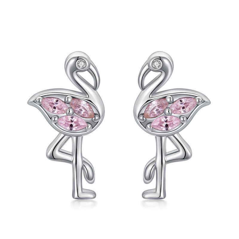 Boucles d'oreilles flamant rose en argent sterling avec zircon cubique de forme circulaire-1