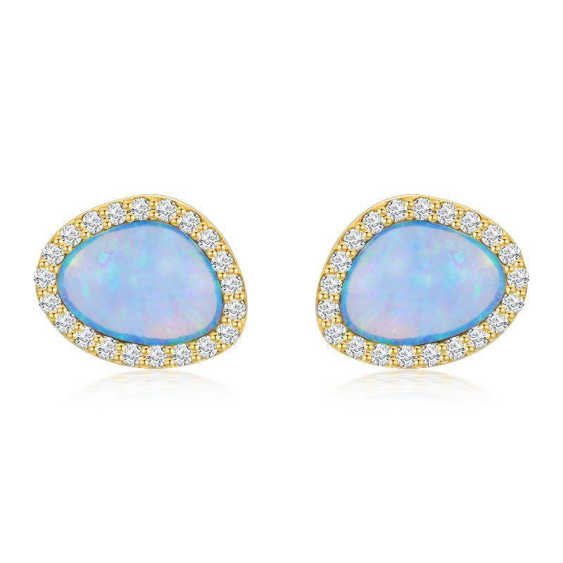 14K Gold Opal Stud Earrings-1