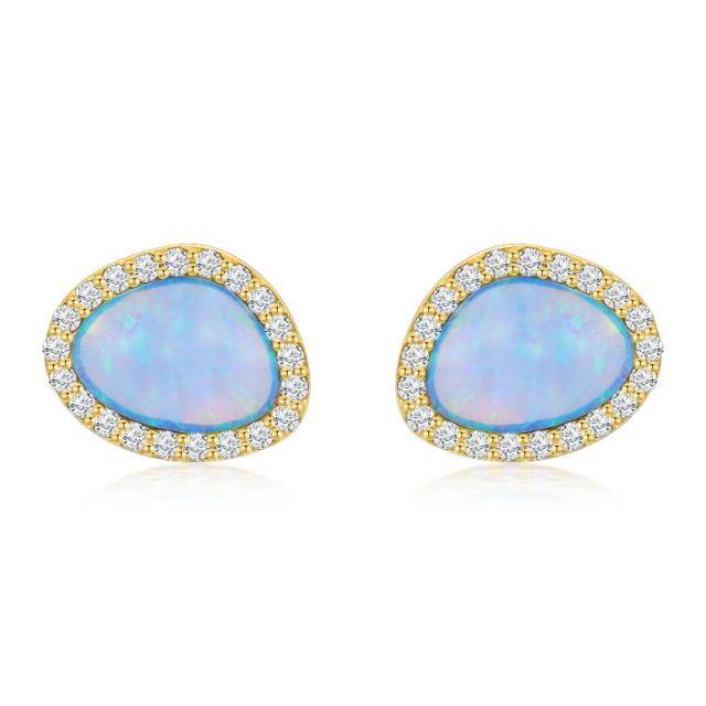 14K Gold Opal Stud Earrings-0