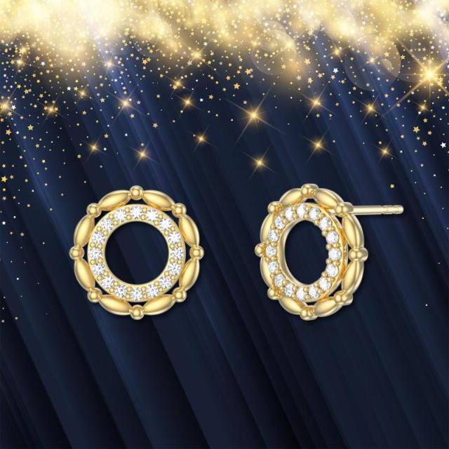 14K Gold Cubic Zirconia Circle Stud Earrings-3