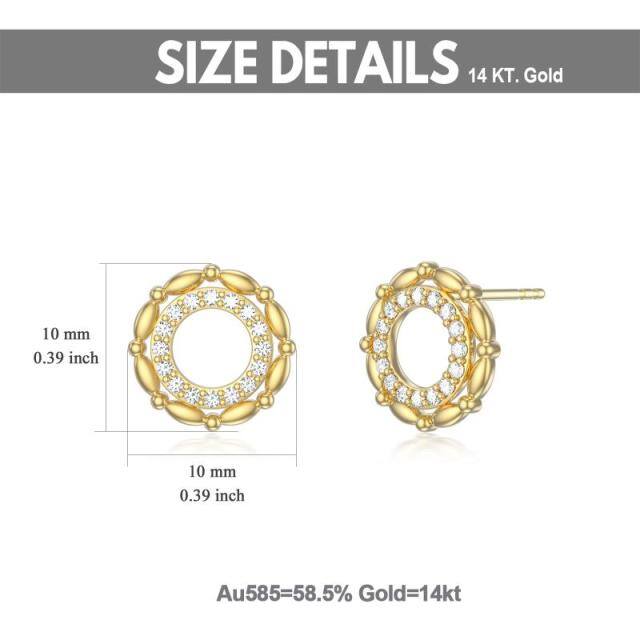 14K Gold Cubic Zirconia Circle Stud Earrings-2