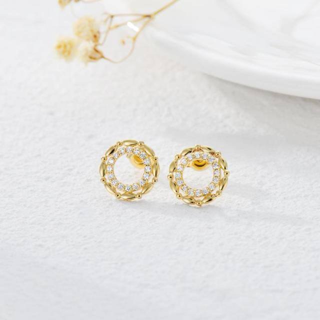 14K Gold Cubic Zirconia Circle Stud Earrings-4
