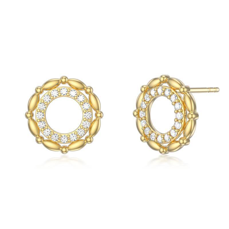14K Gold Cubic Zirconia Circle Stud Earrings-1