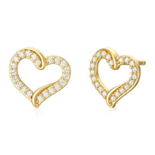 Aretes con forma de corazón y circonita cúbica en oro de 14 quilates