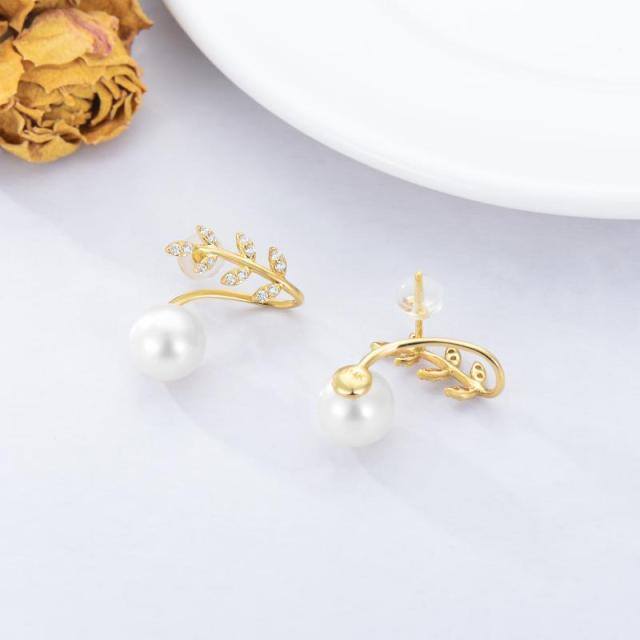 14K Gold Pearl Round Stud Earrings-4