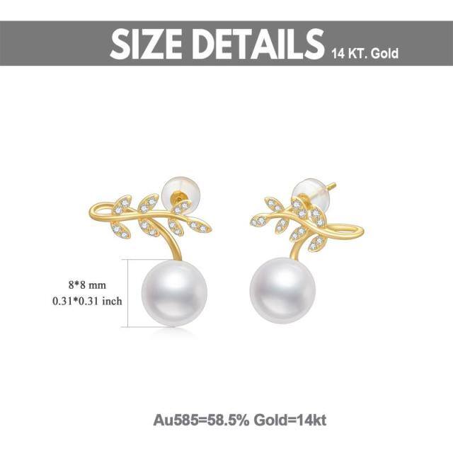 14K Gold Pearl Round Stud Earrings-6