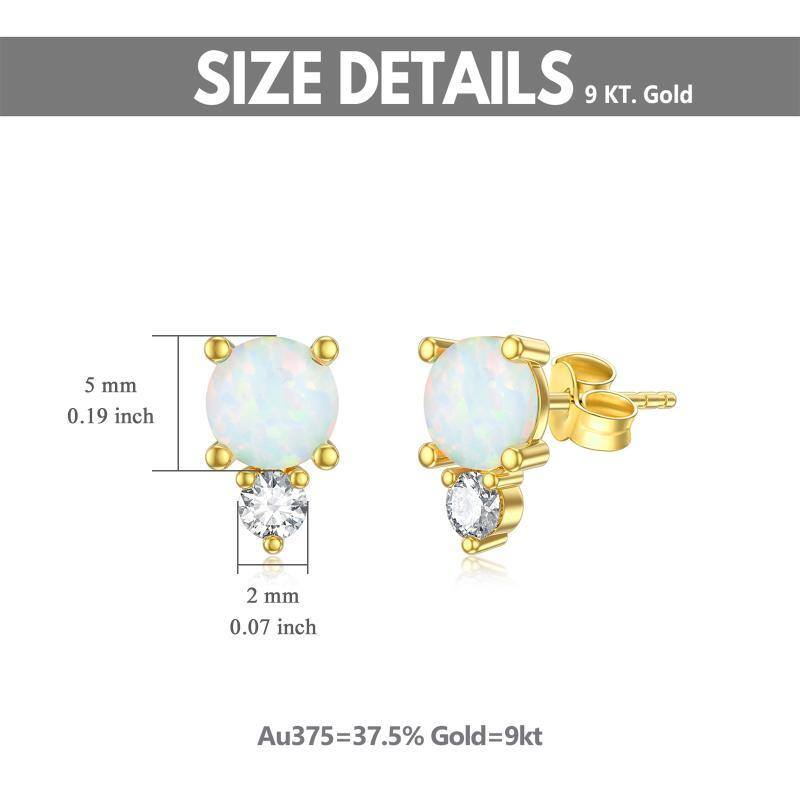 9K Gold Opal Round Stud Earrings-5